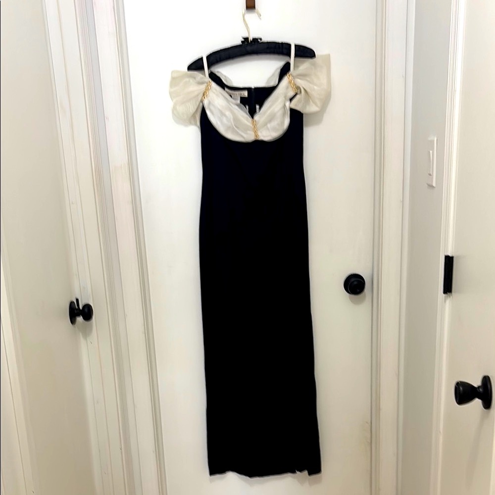 Elegant Black and White Off-Shoulder Dress
